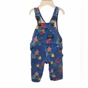 Vintage OshKosh B’gosh Clown Print Denim Overalls 12M | Retro Baby Outfit
